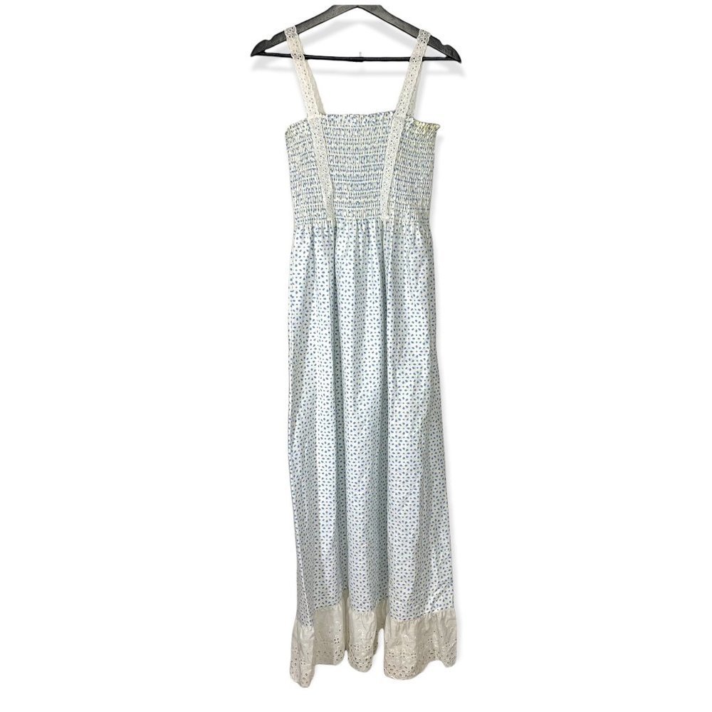 Vintage 70s Handmade Eyelet Pattern Sleeveless Maxi Dress Medium